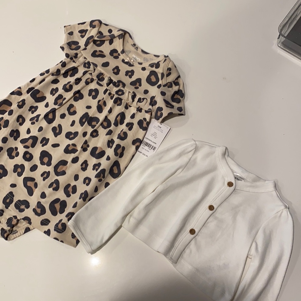 Baby girl cheetah print dress with white sweater